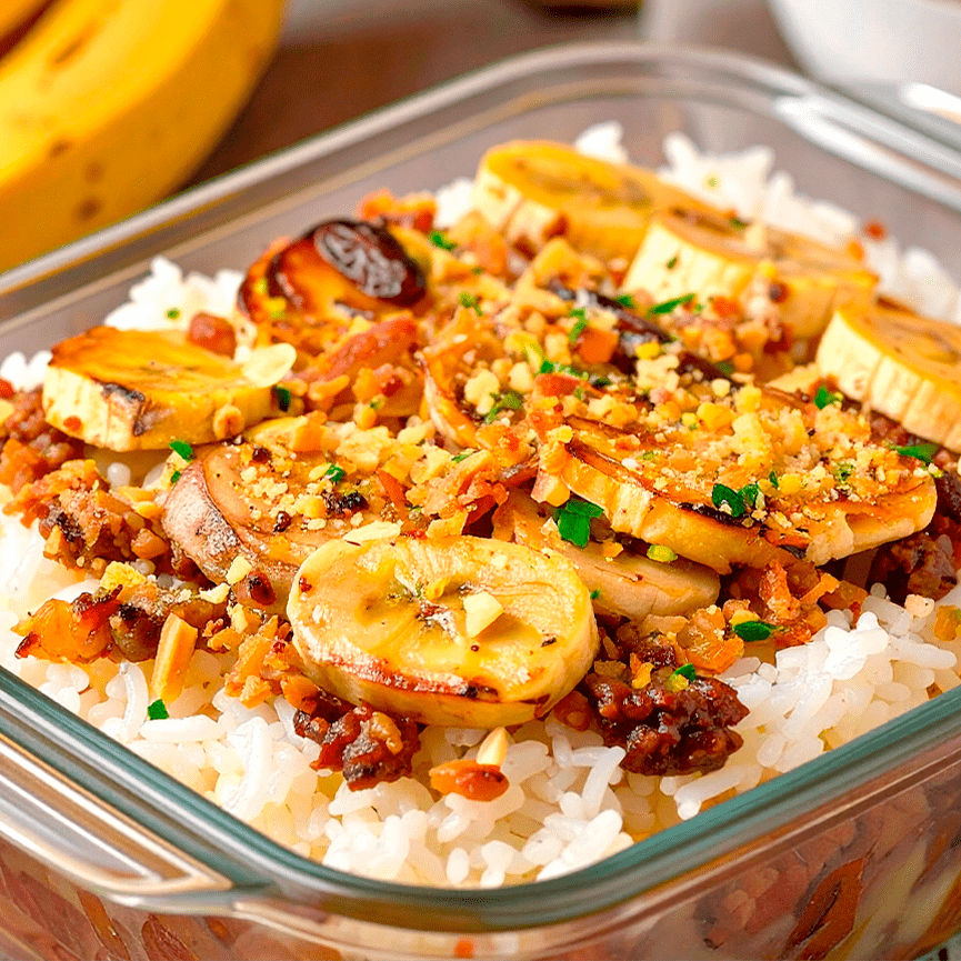 Arroz com Picadinho e Banana